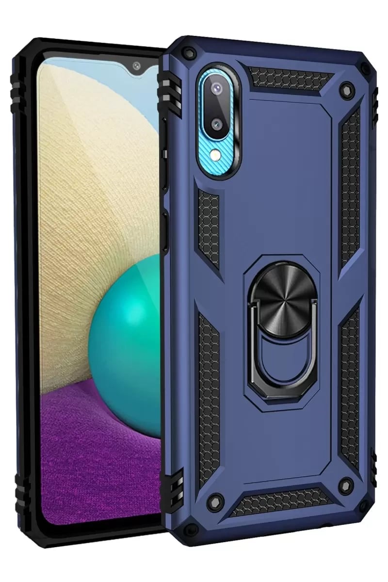 Samsung Galaxy A02 Kılıf Sofya Yüzüklü Silikon Kapak - Lacivert