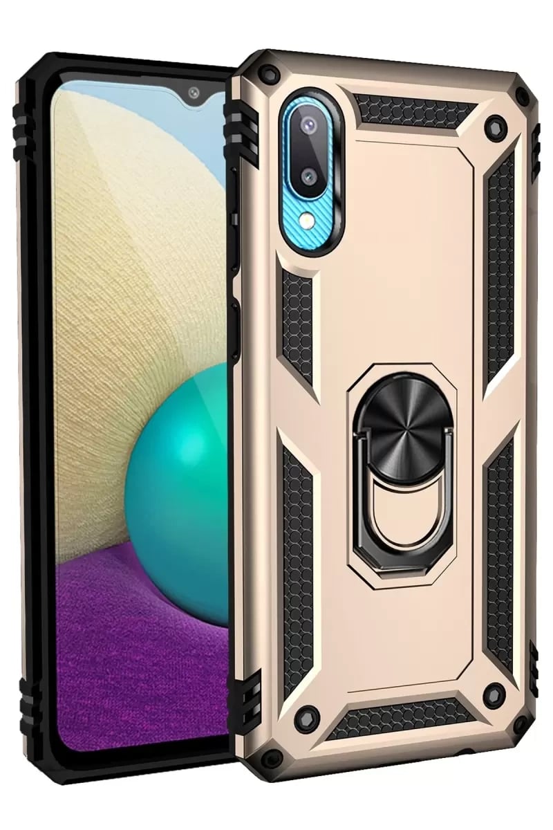 Samsung Galaxy A02 Kılıf Sofya Yüzüklü Silikon Kapak - Gold