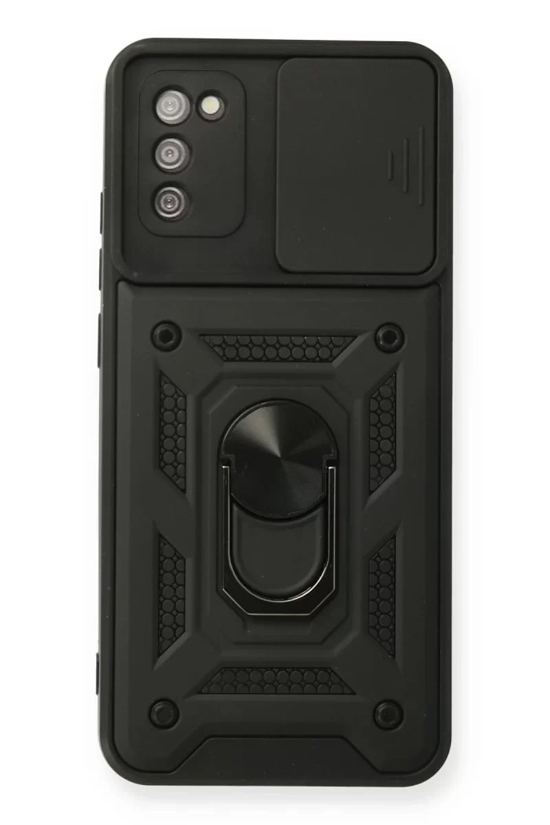 Samsung Galaxy A02S Kılıf Pars Lens Yüzüklü Silikon - Siyah