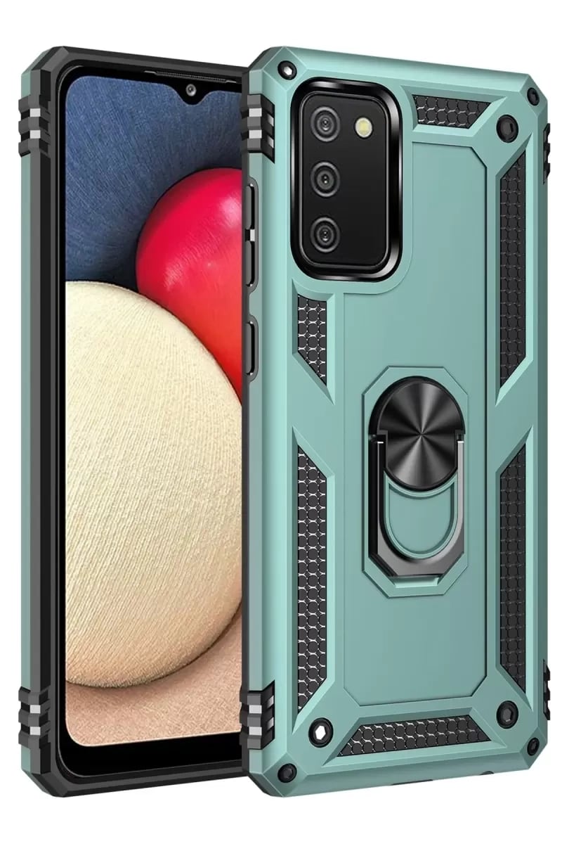 Samsung Galaxy A02S Kılıf Sofya Yüzüklü Silikon Kapak - Yeşil