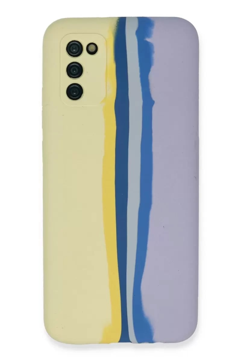 Samsung Galaxy A03S Kılıf Ebruli Lansman Silikon - Sarı-Lila