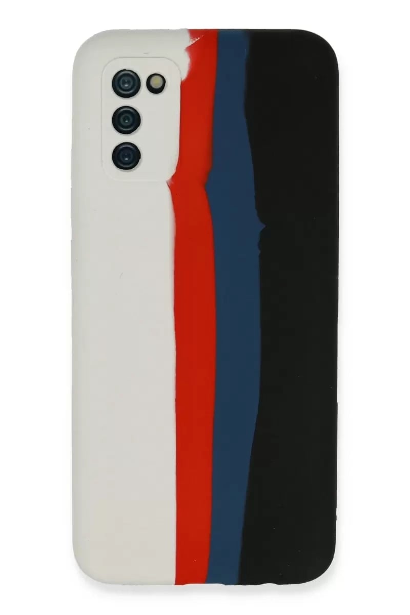 Samsung Galaxy A03S Kılıf Ebruli Lansman Silikon - Beyaz-Siyah