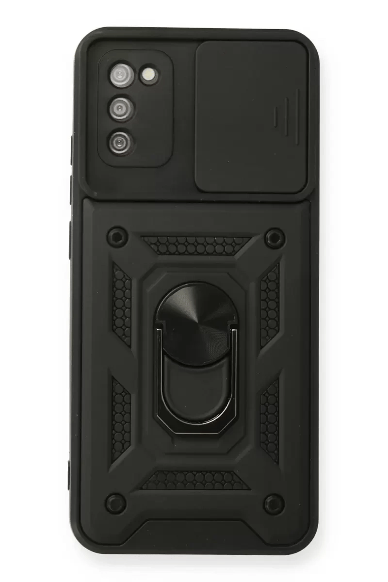 Samsung Galaxy A03S Kılıf Pars Lens Yüzüklü Silikon - Siyah