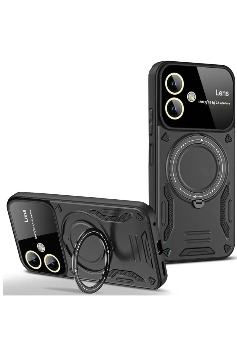 Samsung Galaxy A06 Kılıf Joy Lens Standlı Kapak - Siyah