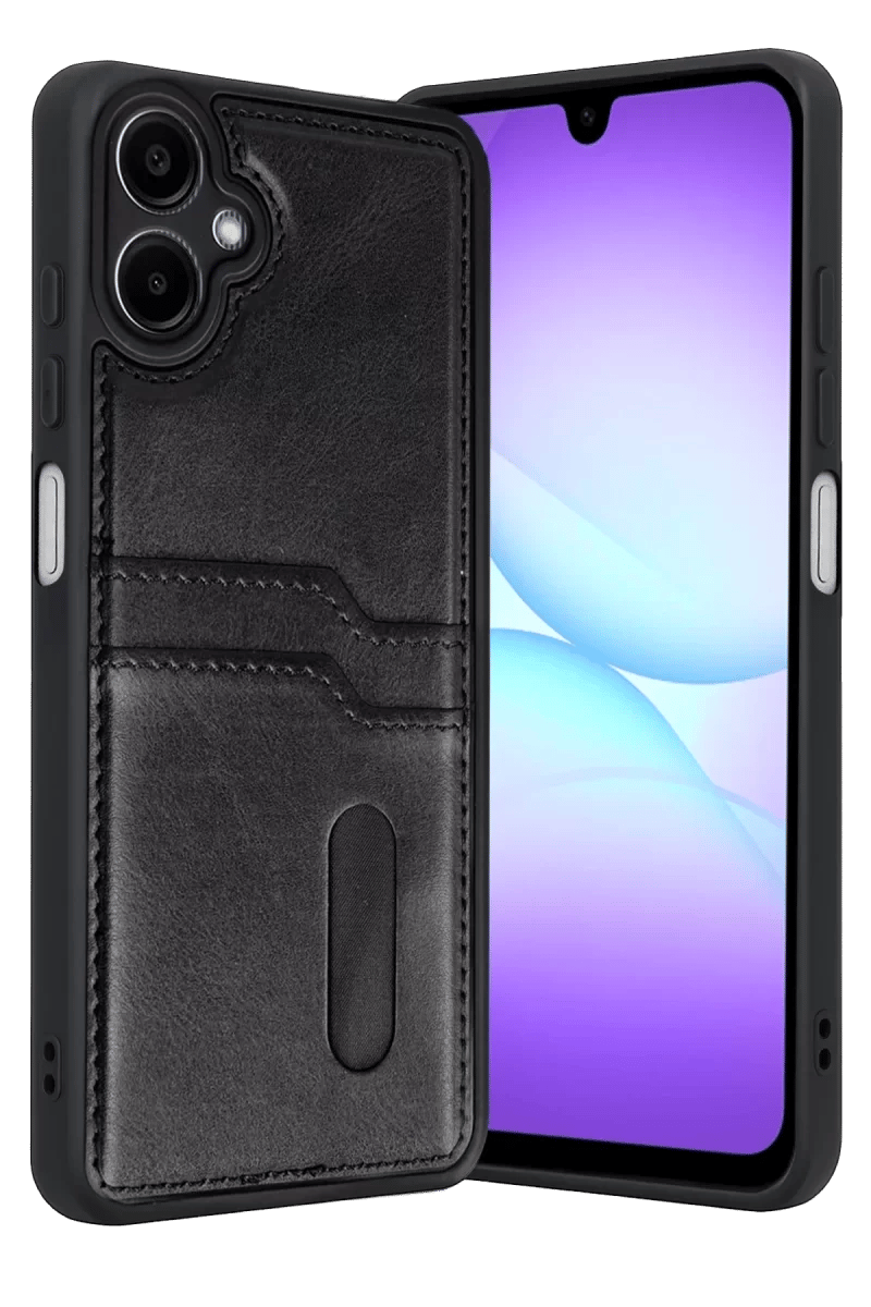 Samsung Galaxy A07 4G Sara Kartvizitli Deri Kılıf - Siyah