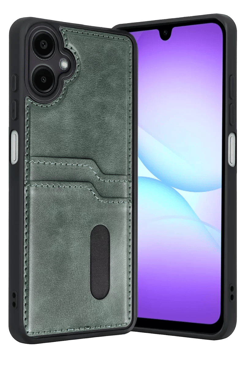 Samsung Galaxy A07 4G Sara Kartvizitli Deri Kılıf - Yeşil