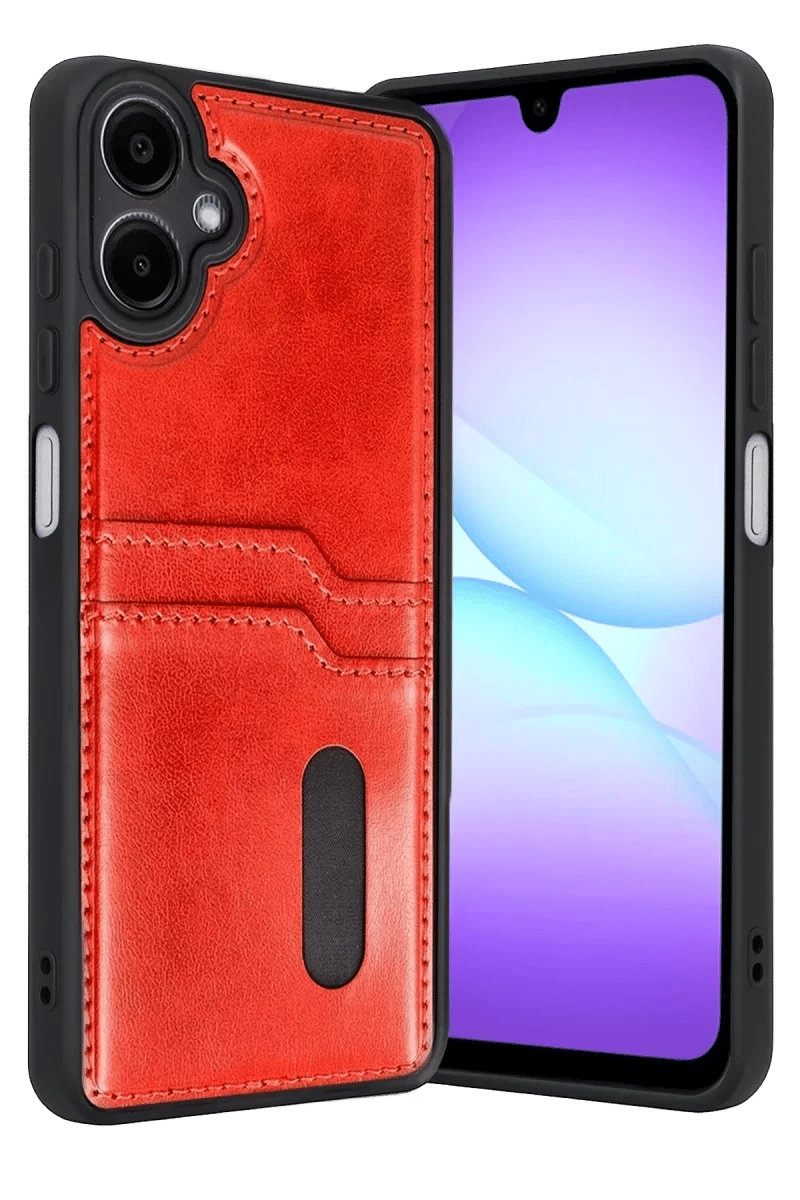 Samsung Galaxy A07 4G Sara Kartvizitli Deri Kılıf - Kırmızı
