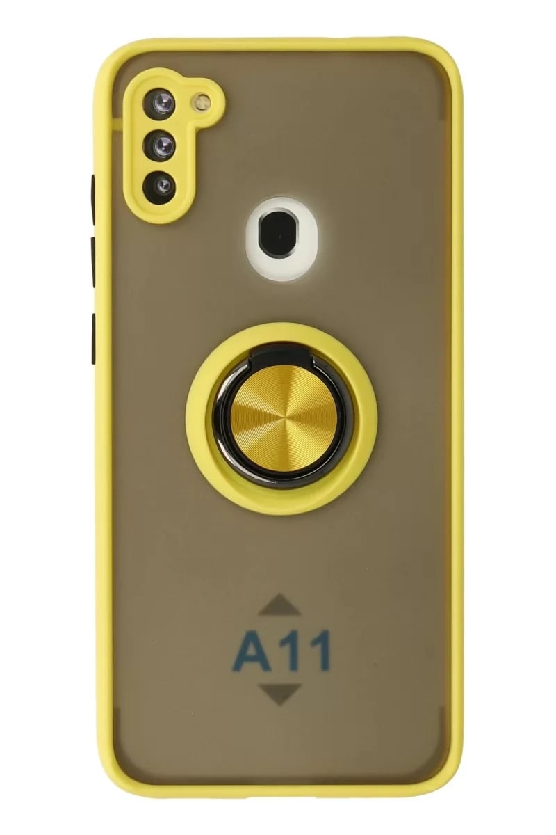 Samsung Galaxy A11 Kılıf Montreal Yüzüklü Silikon Kapak - Sarı