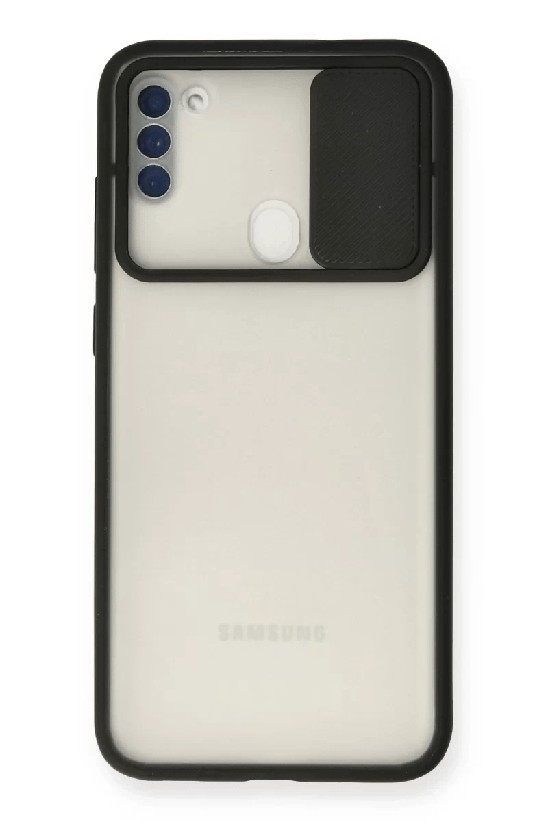 Samsung Galaxy A11 Kılıf Palm Buzlu Kamera Sürgülü Silikon - Siyah