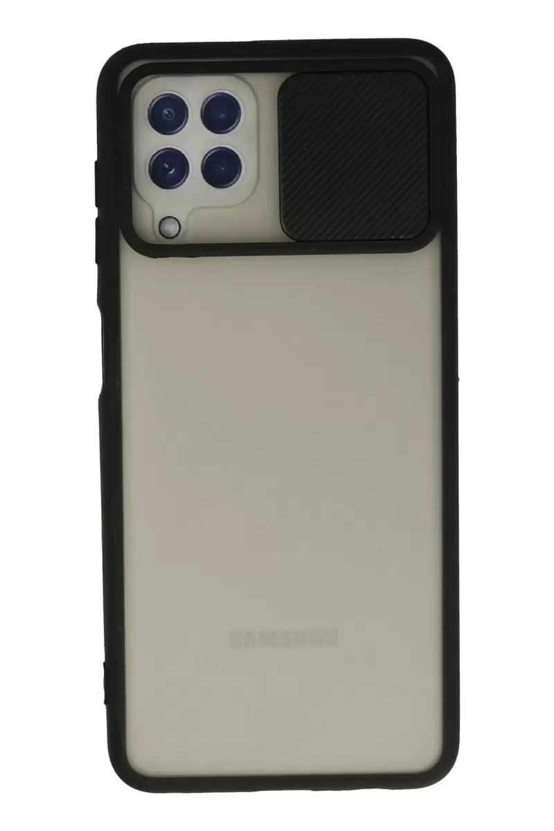 Samsung Galaxy A22 Kılıf Palm Buzlu Kamera Sürgülü Silikon - Siyah