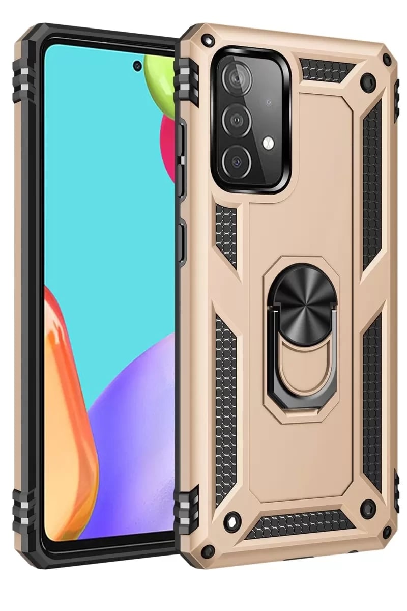Samsung Galaxy A52 Kılıf Sofya Yüzüklü Silikon Kapak - Gold