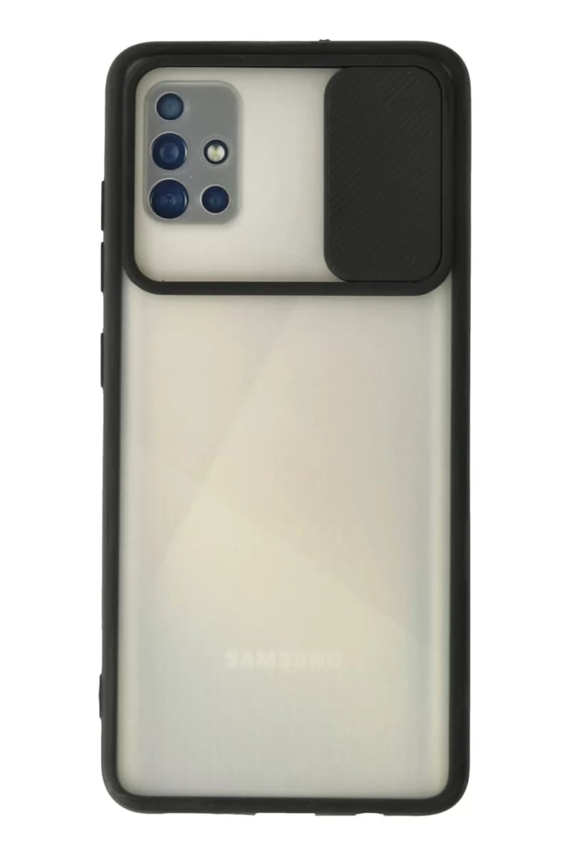Samsung Galaxy A71 Kılıf Palm Buzlu Kamera Sürgülü Silikon - Siyah