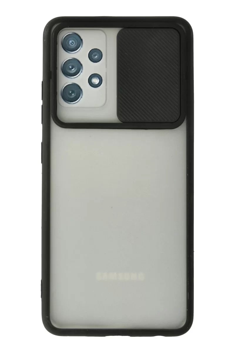 Samsung Galaxy A72 Kılıf Palm Buzlu Kamera Sürgülü Silikon - Siyah