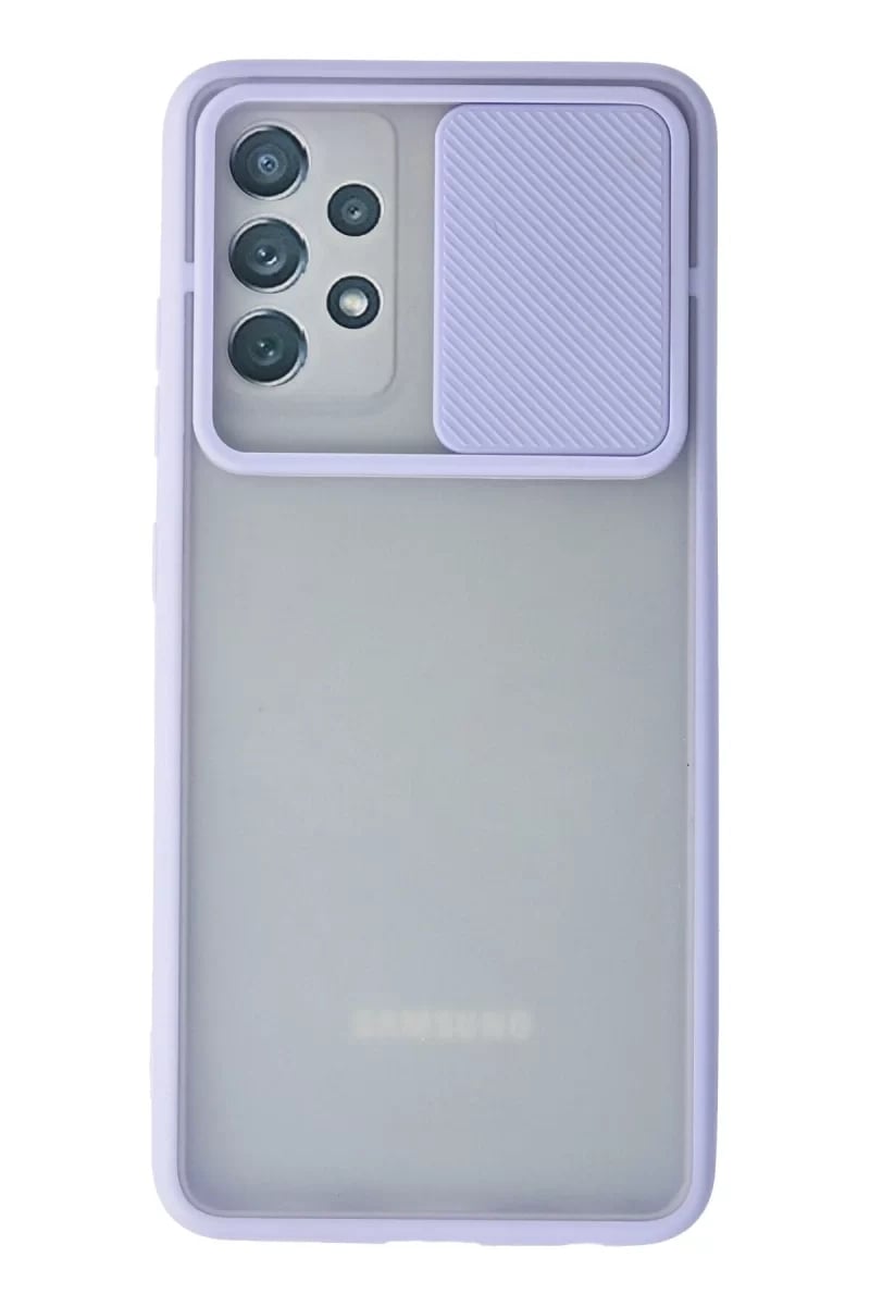 Samsung Galaxy A72 Kılıf Palm Buzlu Kamera Sürgülü Silikon - Lila