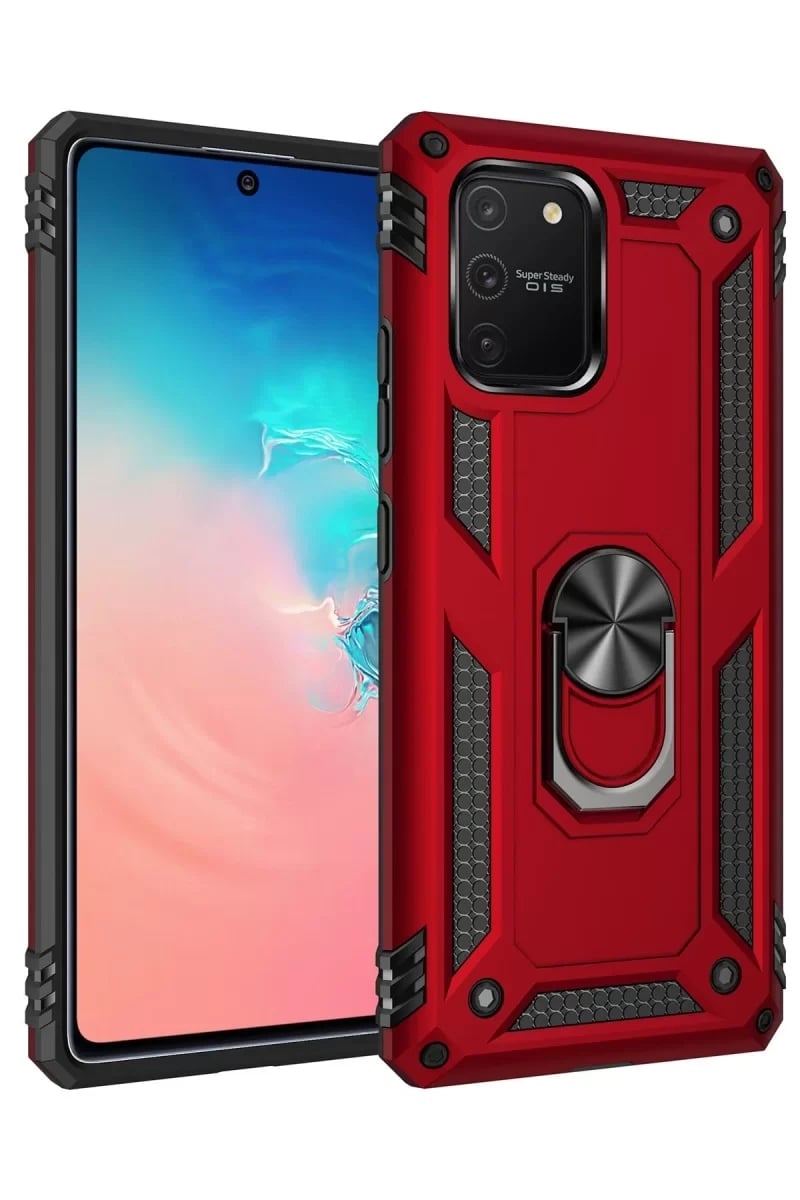 Samsung Galaxy A91 / S10 Lite Kılıf Sofya Yüzüklü Silikon Kapak - Kırmızı