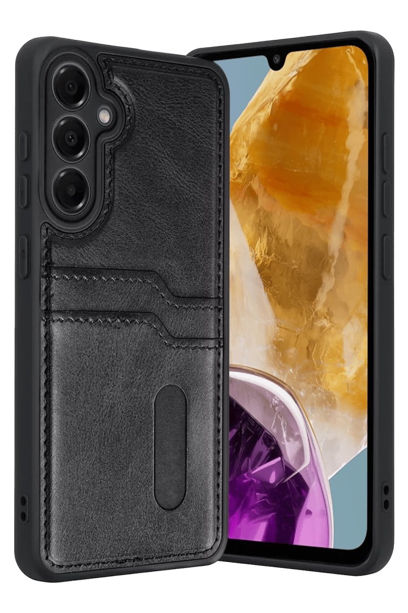 Samsung Galaxy M15 Sara Kartvizitli Deri Kılıf - Siyah