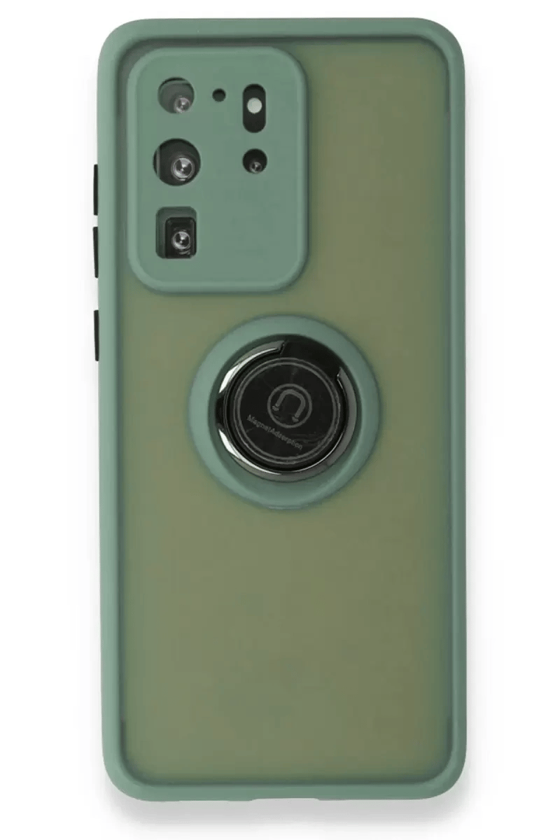 Samsung Galaxy S20 Ultra Kılıf Montreal Yüzüklü Silikon Kapak - Yeşil