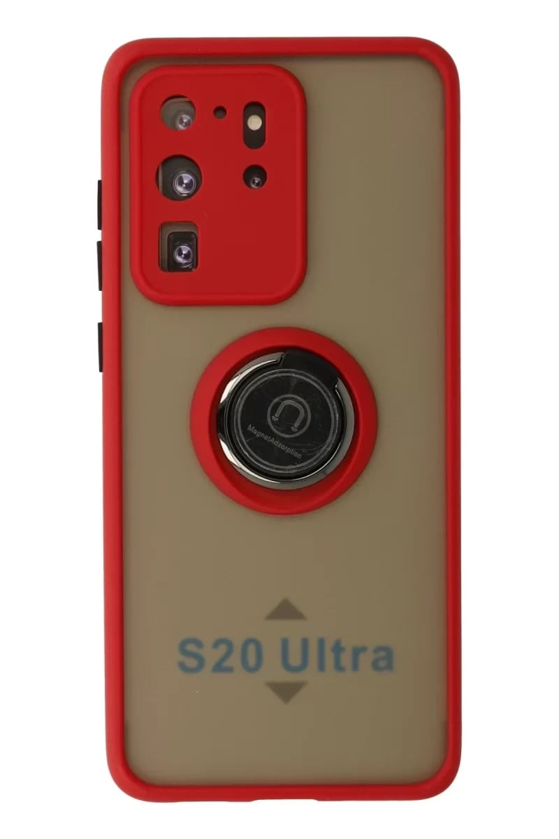 Samsung Galaxy S20 Ultra Kılıf Montreal Yüzüklü Silikon Kapak - Kırmızı