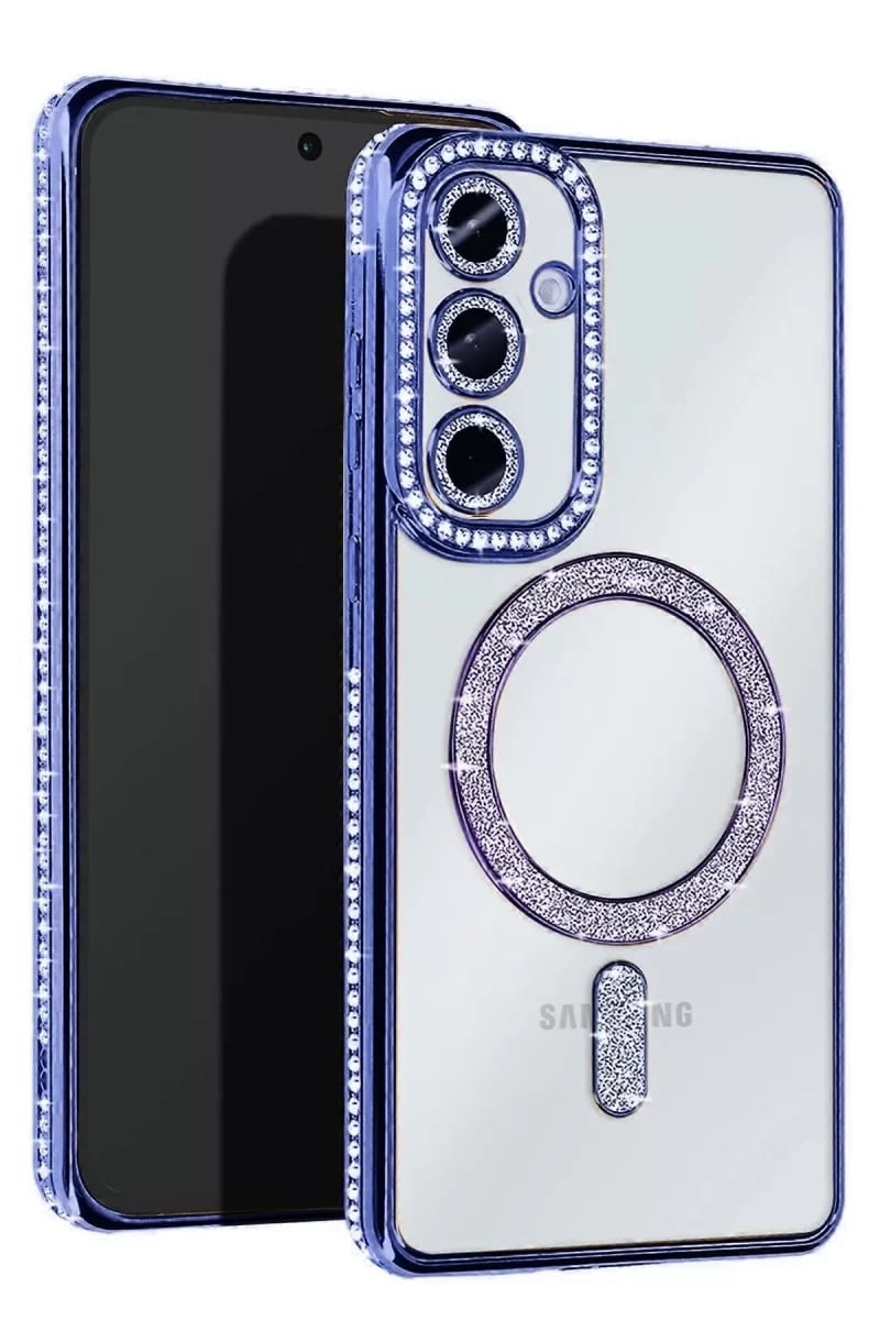 Samsung Galaxy S25 Kılıf Joke Simli Magneticsafe Kılıf - Mavi