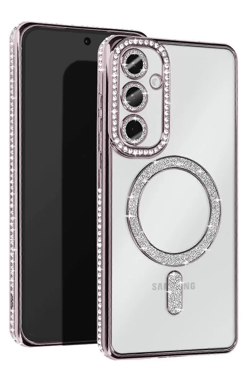 Samsung Galaxy S25 Kılıf Joke Simli Magneticsafe Kılıf - Gümüş