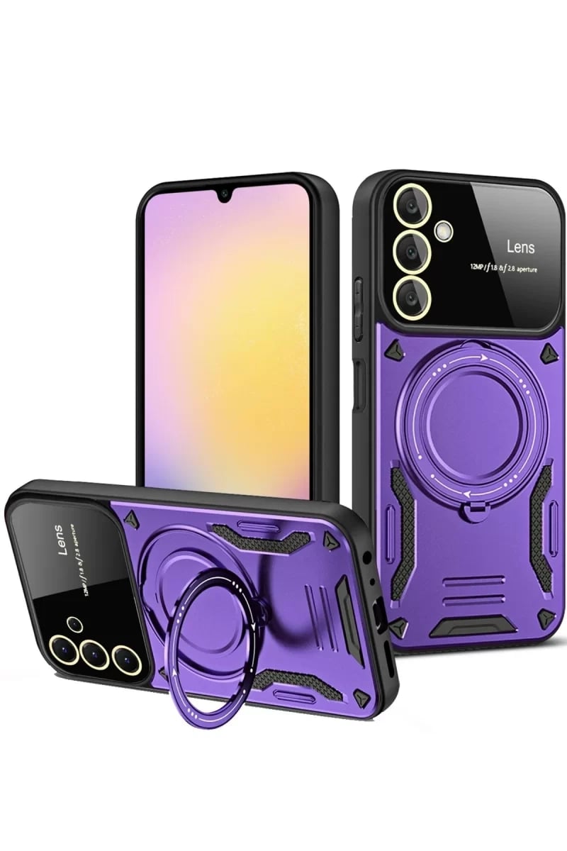 Samsung Galaxy S25 Plus Kılıf Joy Lens Standlı Kapak - Mor