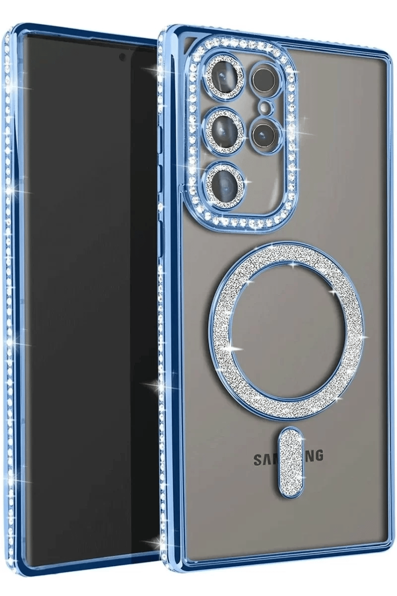 Samsung Galaxy S25 Ultra Kılıf Joke Simli Magneticsafe Kılıf - Mavi