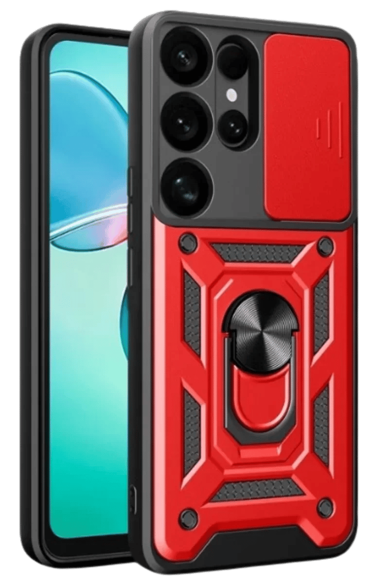 Samsung Galaxy S25 Ultra Kılıf Pars Lens Yüzüklü Silikon - Kırmızı