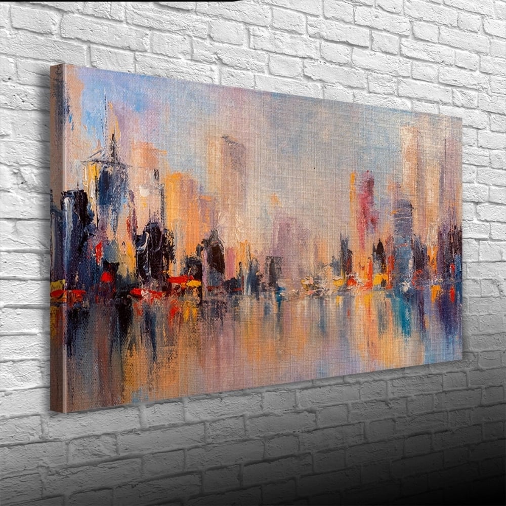 Suya aksetmiş Şehir Silueti Kanvas Tablo 60 x 120