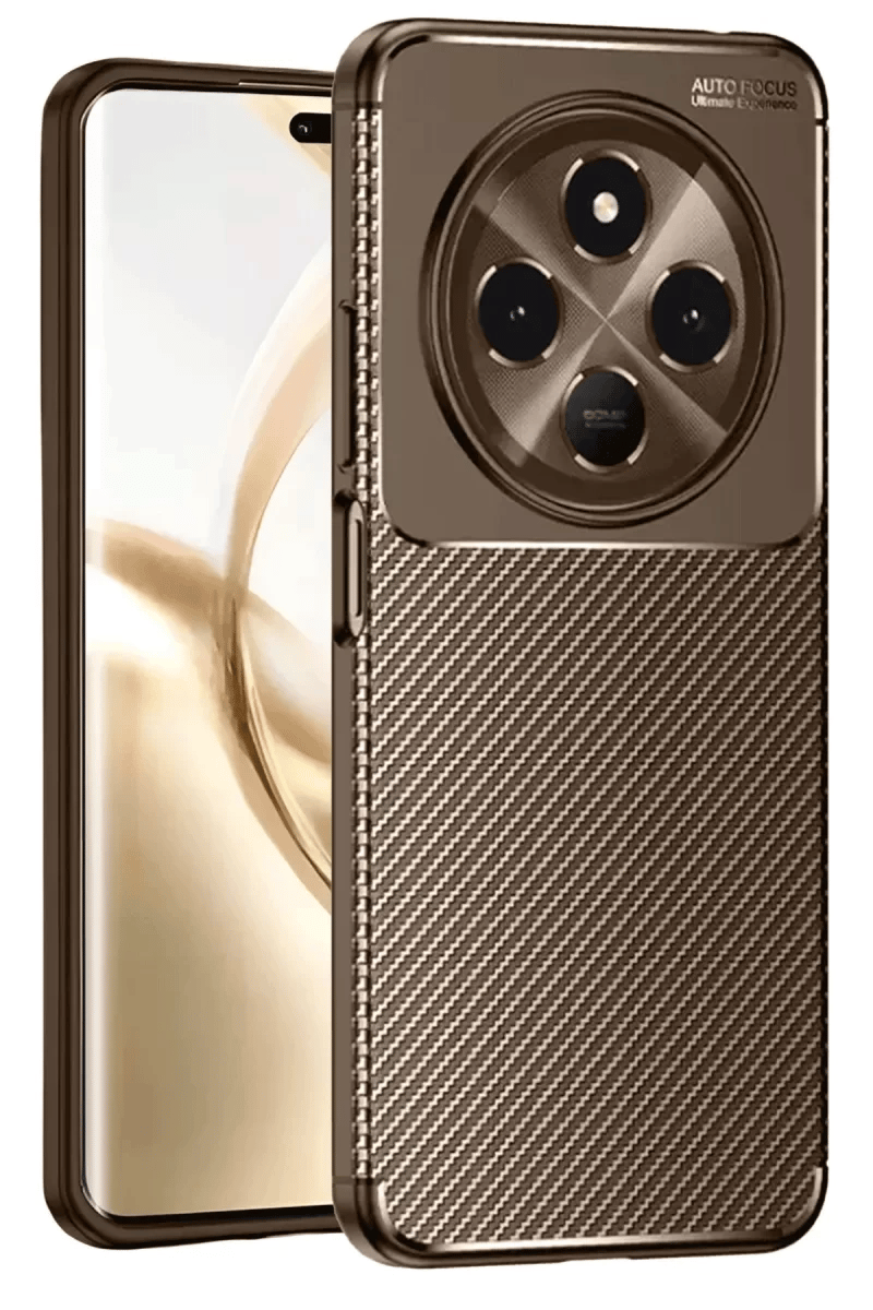 Tecno Spark 30 Kılıf Auto Focus Karbon Kapak - Kahverengi