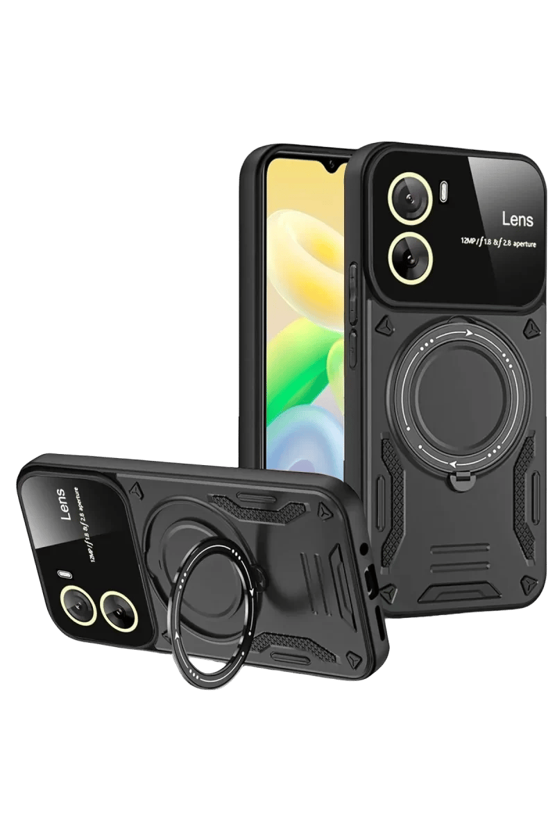 Vivo Y16 Kılıf Joy Lens Standlı Kapak - Siyah