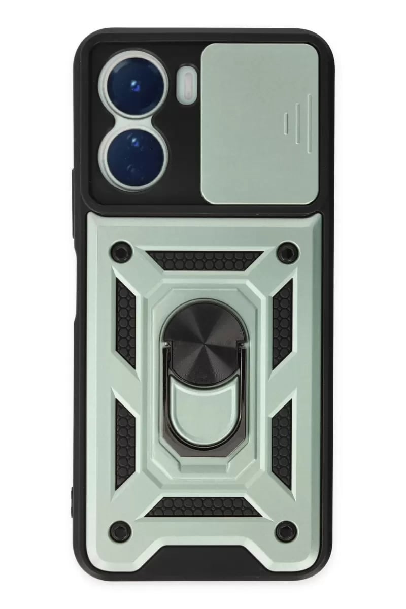 Vivo Y16 Kılıf Pars Lens Yüzüklü Silikon - Yeşil