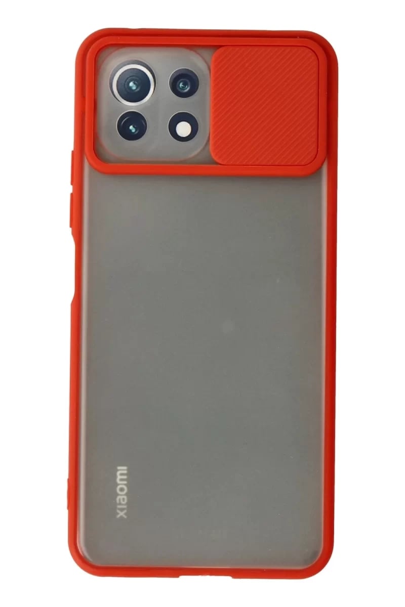 Xiaomi Mİ 11 Lite Kılıf Palm Buzlu Kamera Sürgülü Silikon - Kırmızı