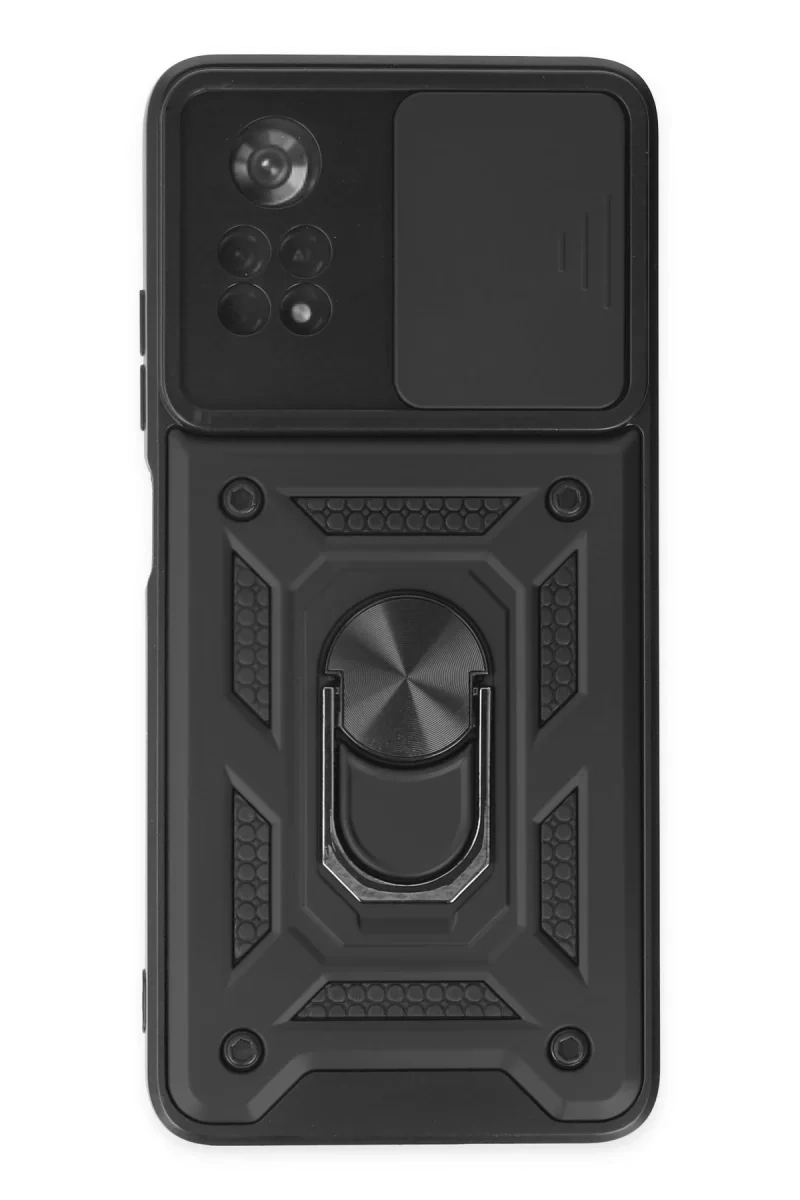Xiaomi Poco X4 Pro 5G Kılıf Pars Lens Yüzüklü Silikon - Siyah