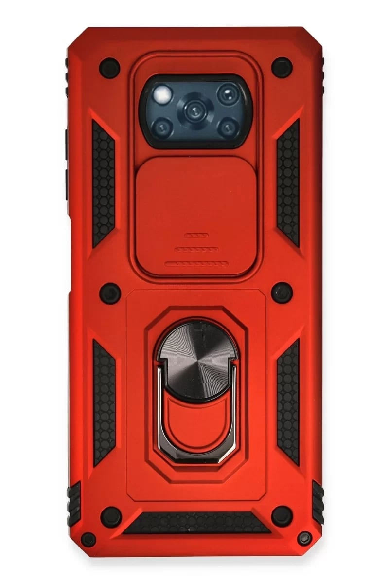Xiaomi Pocophone X3 Kılıf Pars Lens Yüzüklü Silikon - Kırmızı