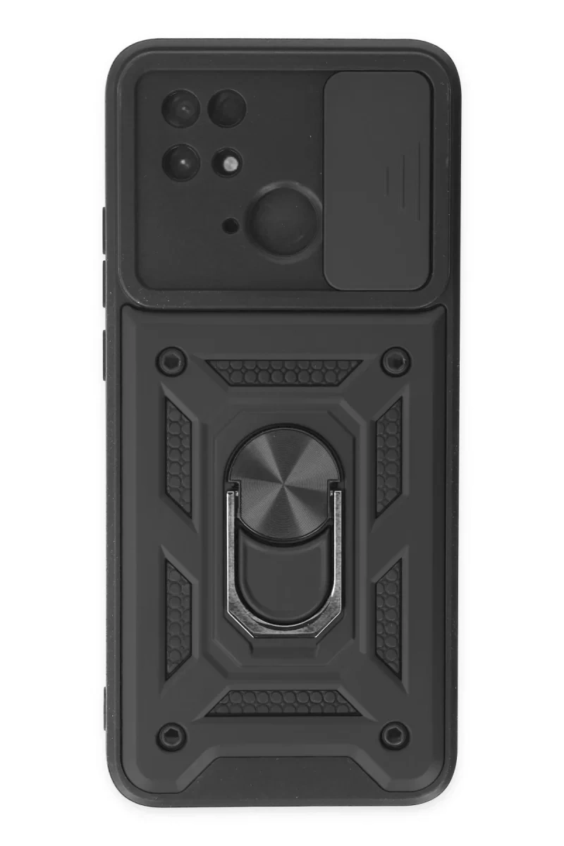 Xiaomi Redmi 10C Kılıf Pars Lens Yüzüklü Silikon - Siyah