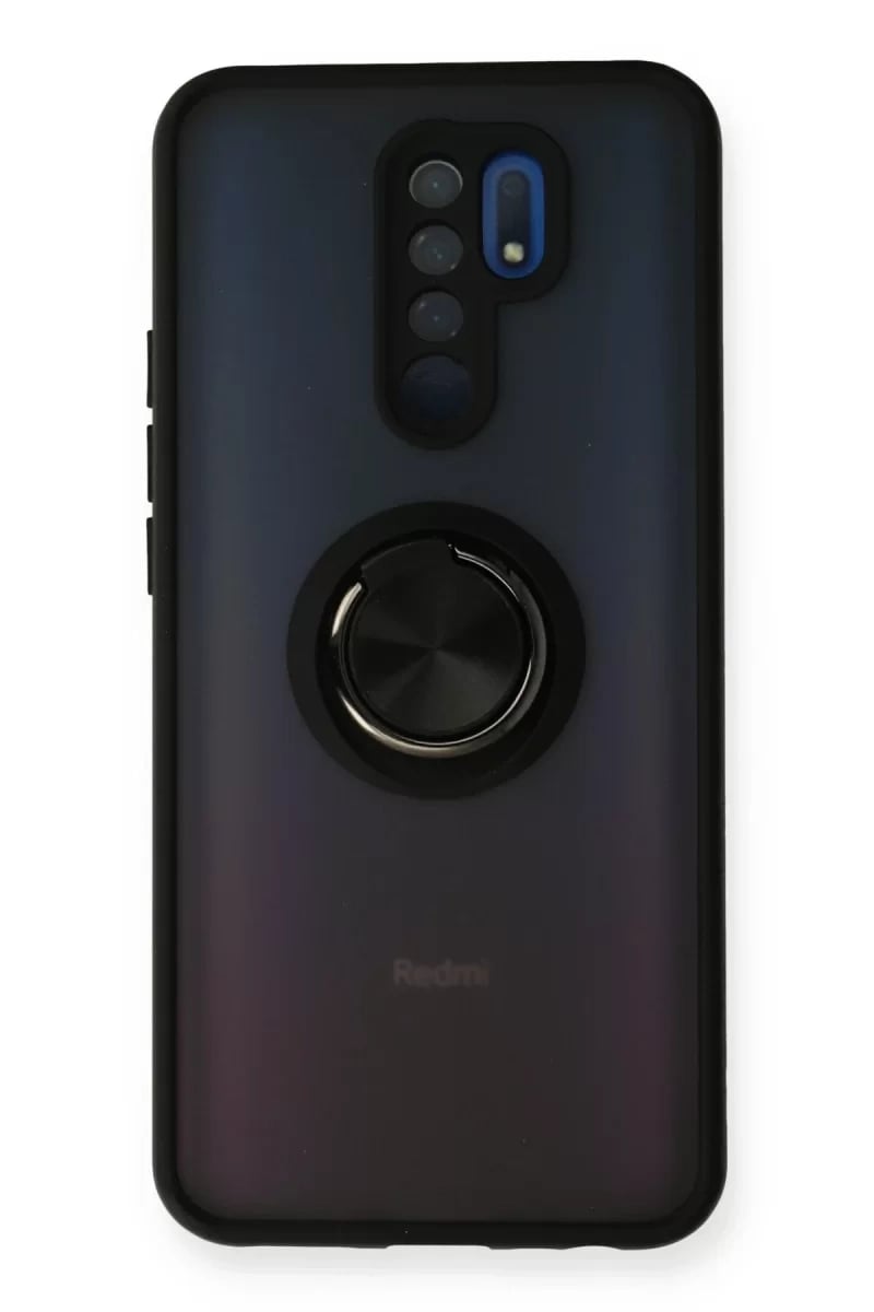 Xiaomi Redmi 9 Kılıf Montreal Yüzüklü Silikon Kapak - Siyah
