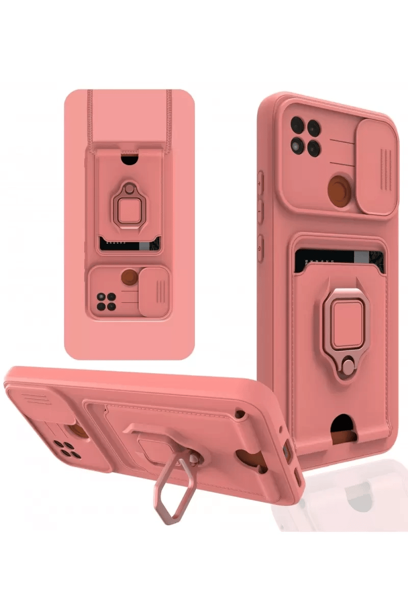 Xiaomi Redmi 9C Kılıf Zuma Kartvizitli Yüzüklü Silikon - Pembe