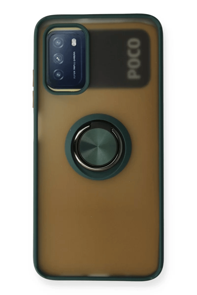 Xiaomi Redmi 9T Kılıf Montreal Yüzüklü Silikon Kapak - Yeşil