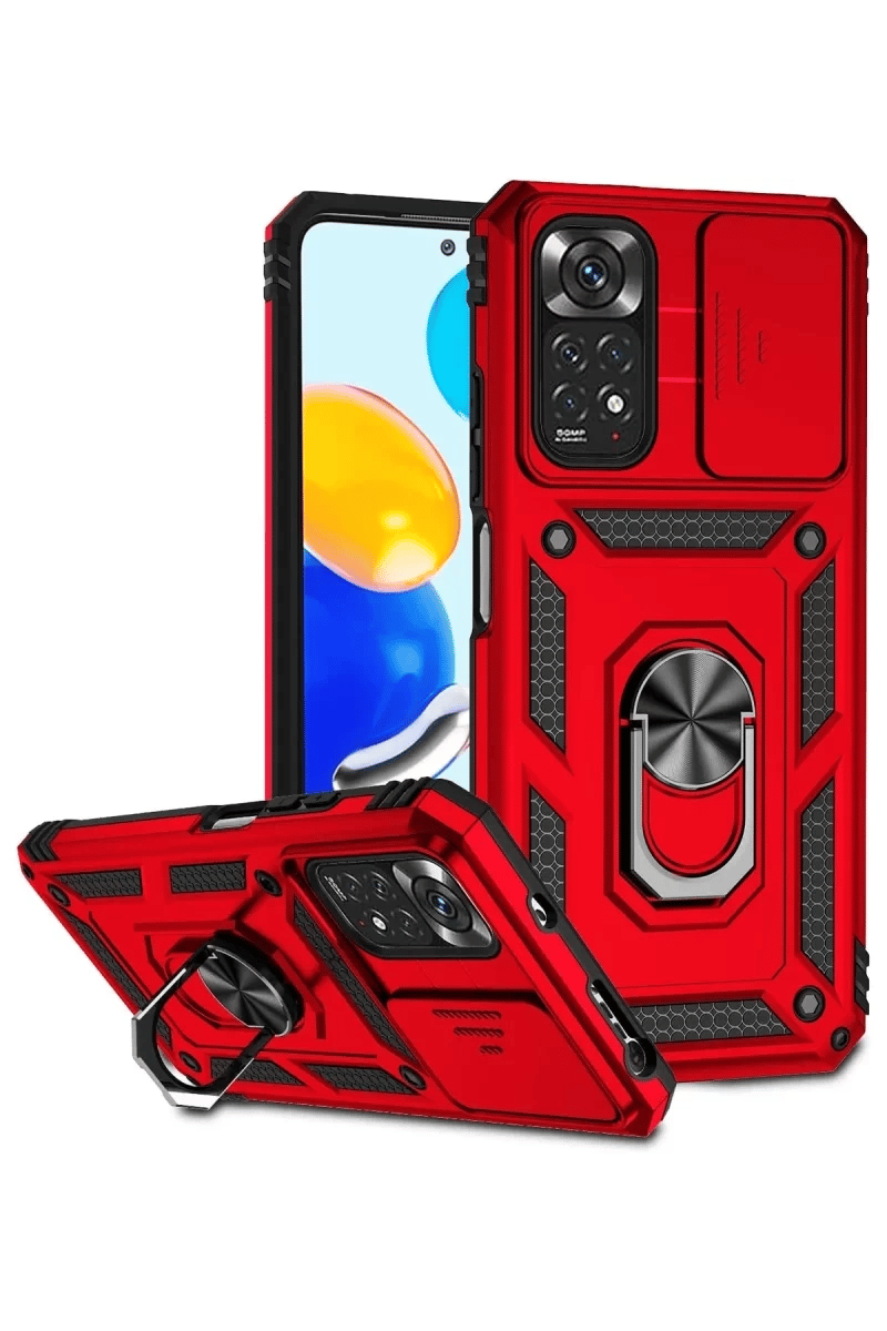 Xiaomi Redmi Note 11 Pro Kılıf Pars Lens Yüzüklü Silikon - Kırmızı