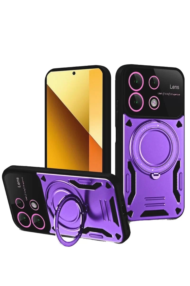 Xiaomi Redmi Note 13 4G Kılıf Joy Lens Standlı Kapak - Mor