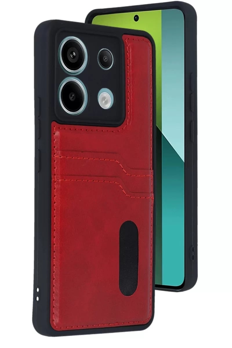 Xiaomi Redmi Note 13 Pro 4G Kılıf Sara Kartvizitli Deri Kılıf - Kırmızı