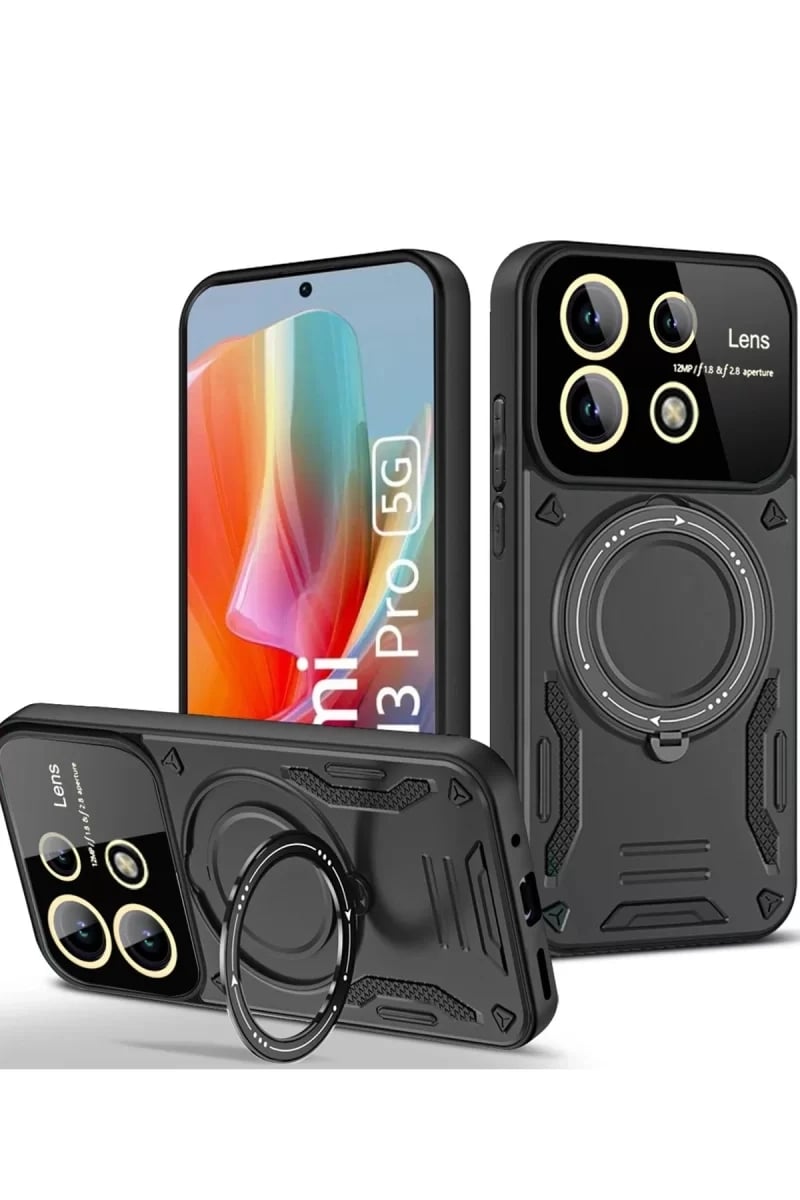 Xiaomi Redmi Note 13 Pro 5G Kılıf Joy Lens Standlı Kapak - Siyah