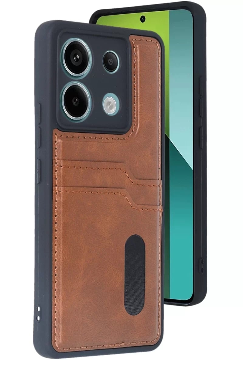Xiaomi Redmi Note 13 Pro 5G Kılıf Sara Kartvizitli Deri Kılıf - Taba