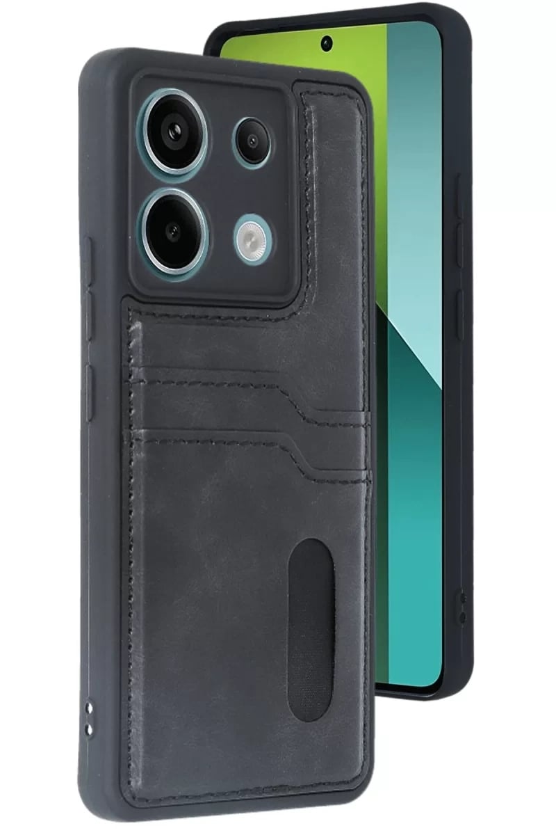 Xiaomi Redmi Note 13 Pro 5G Kılıf Sara Kartvizitli Deri Kılıf - Siyah