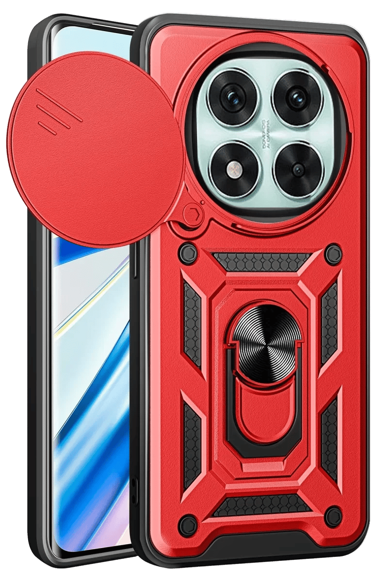 Xiaomi Redmi Note 14 Pro 4G Kılıf Pars Lens Yüzüklü Silikon - Kırmızı