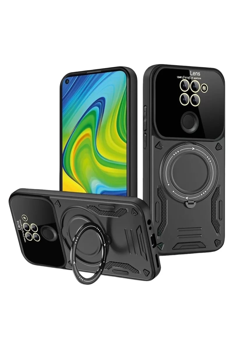 Xiaomi Redmi Note 9 Joy Lens Standlı Kapak - Siyah