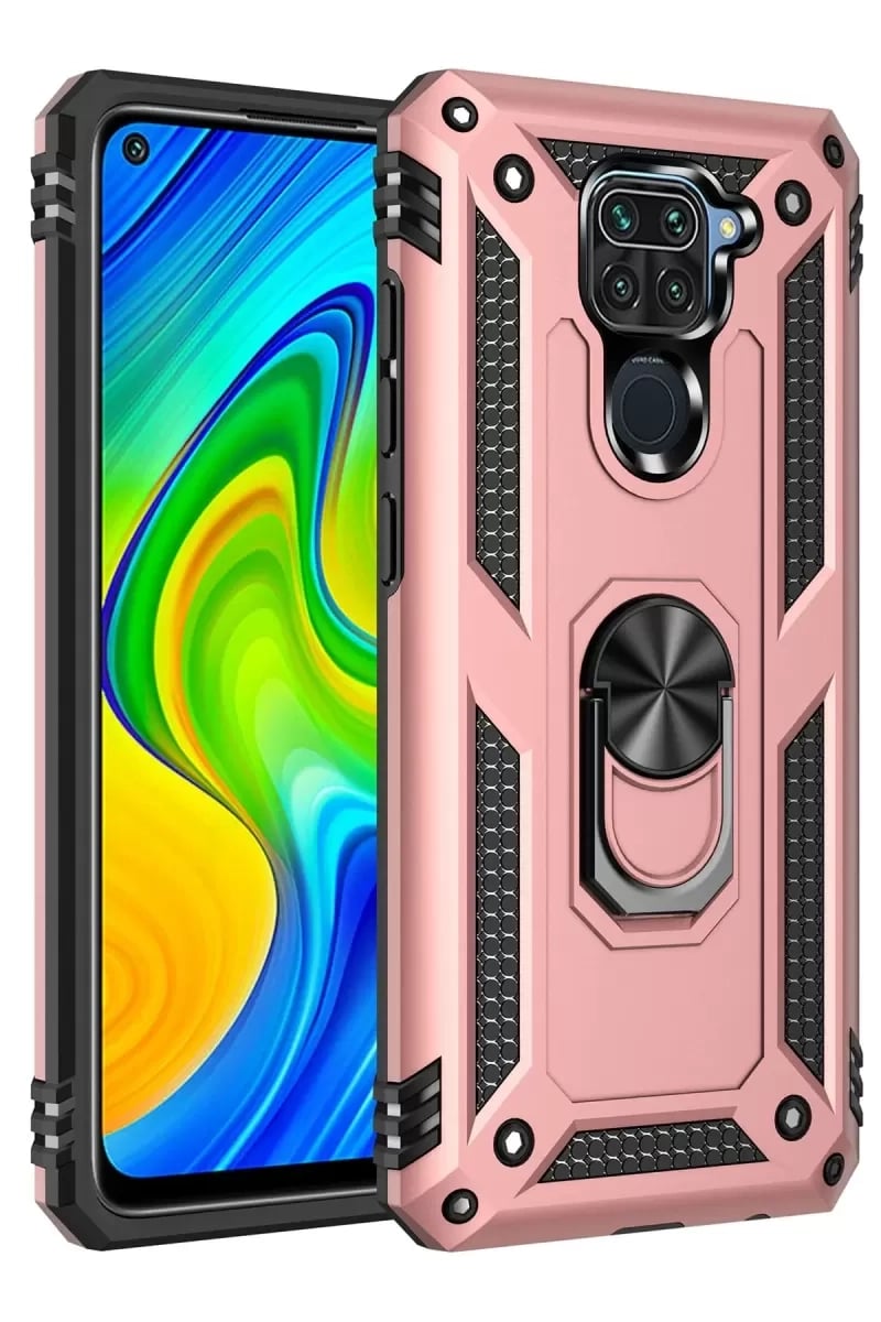 Xiaomi Redmi Note 9 Kılıf Sofya Yüzüklü Silikon Kapak - Rose