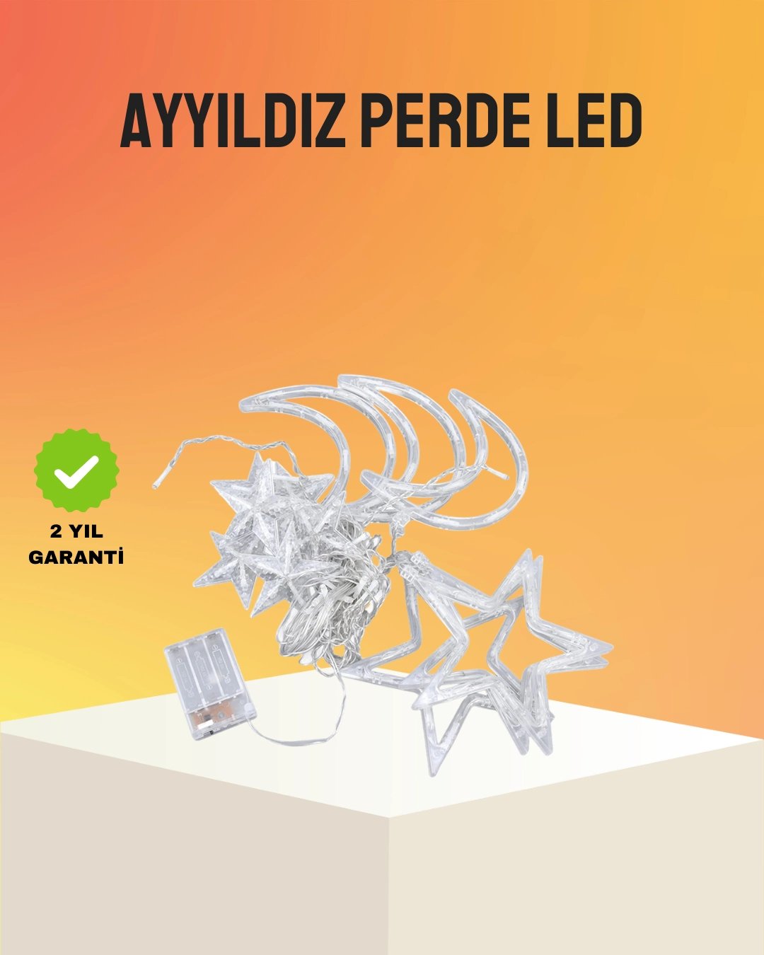 Yıldız ve Ay Figürlü Prizli Perde LED Işık Romantik Ortam Aydınlatması