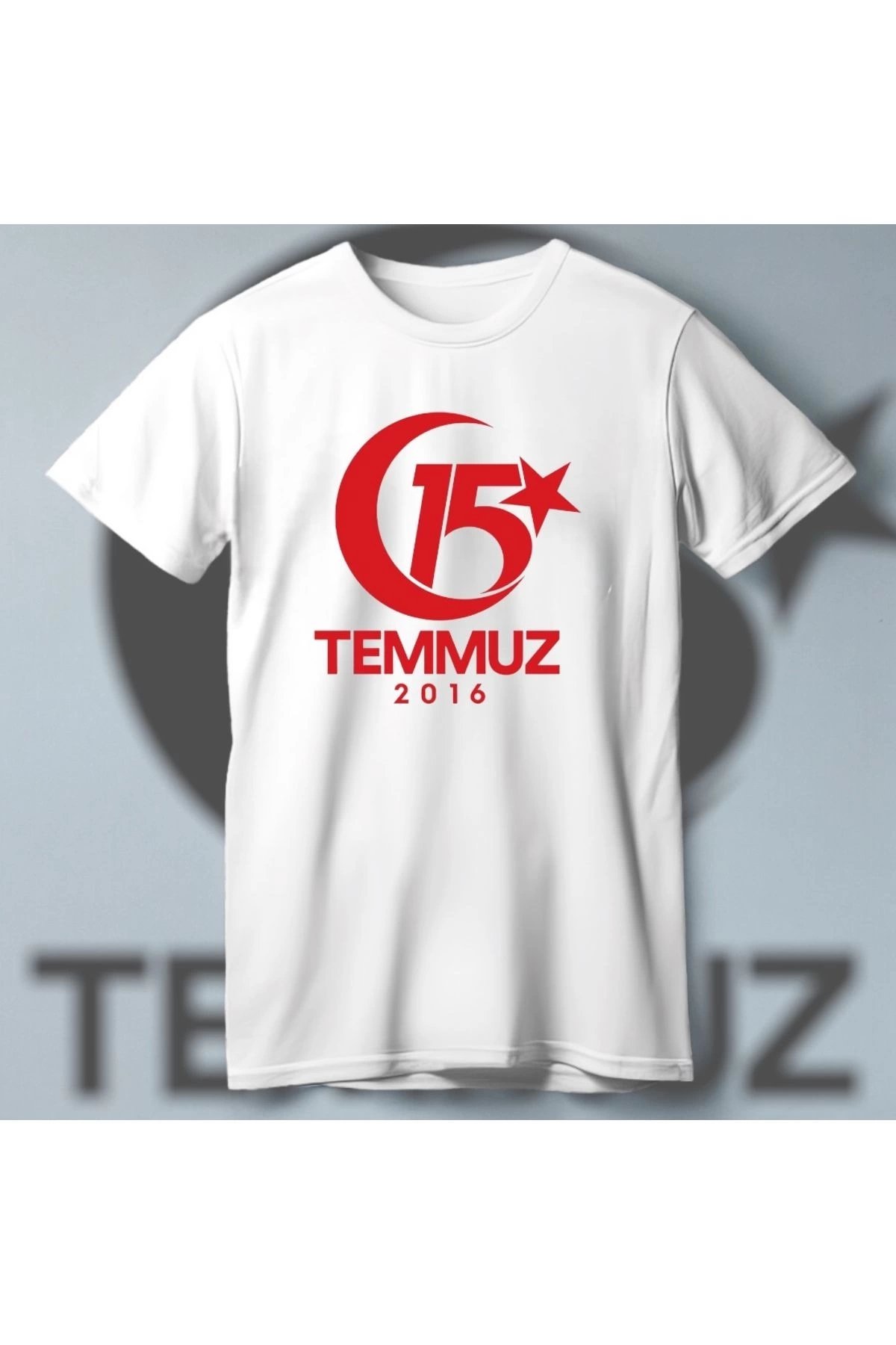 15 Temmuz Demokrasi ve Milli Birlik 2016 Anma Baskılı Bisiklet Yaka T-shirt - Beyaz