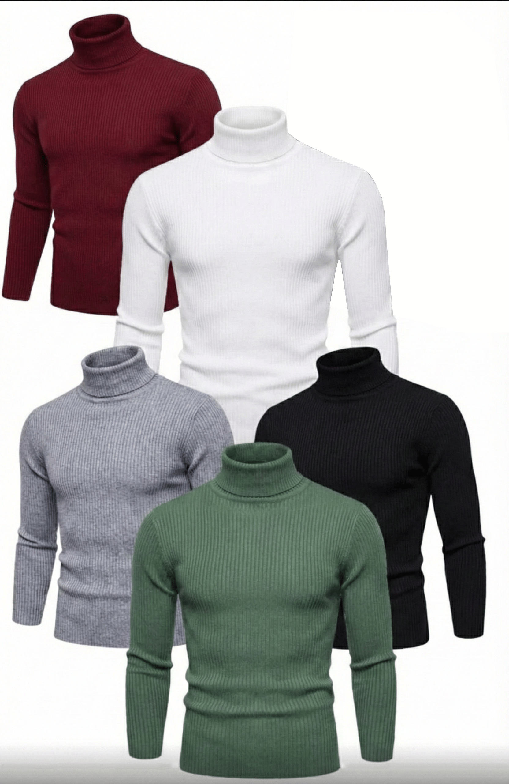 5'li Siyah, Beyaz, Bordo, Gri, Haki Unisex Kaşkorse Boğazlı Full Likralı Fitilli Body Kazak